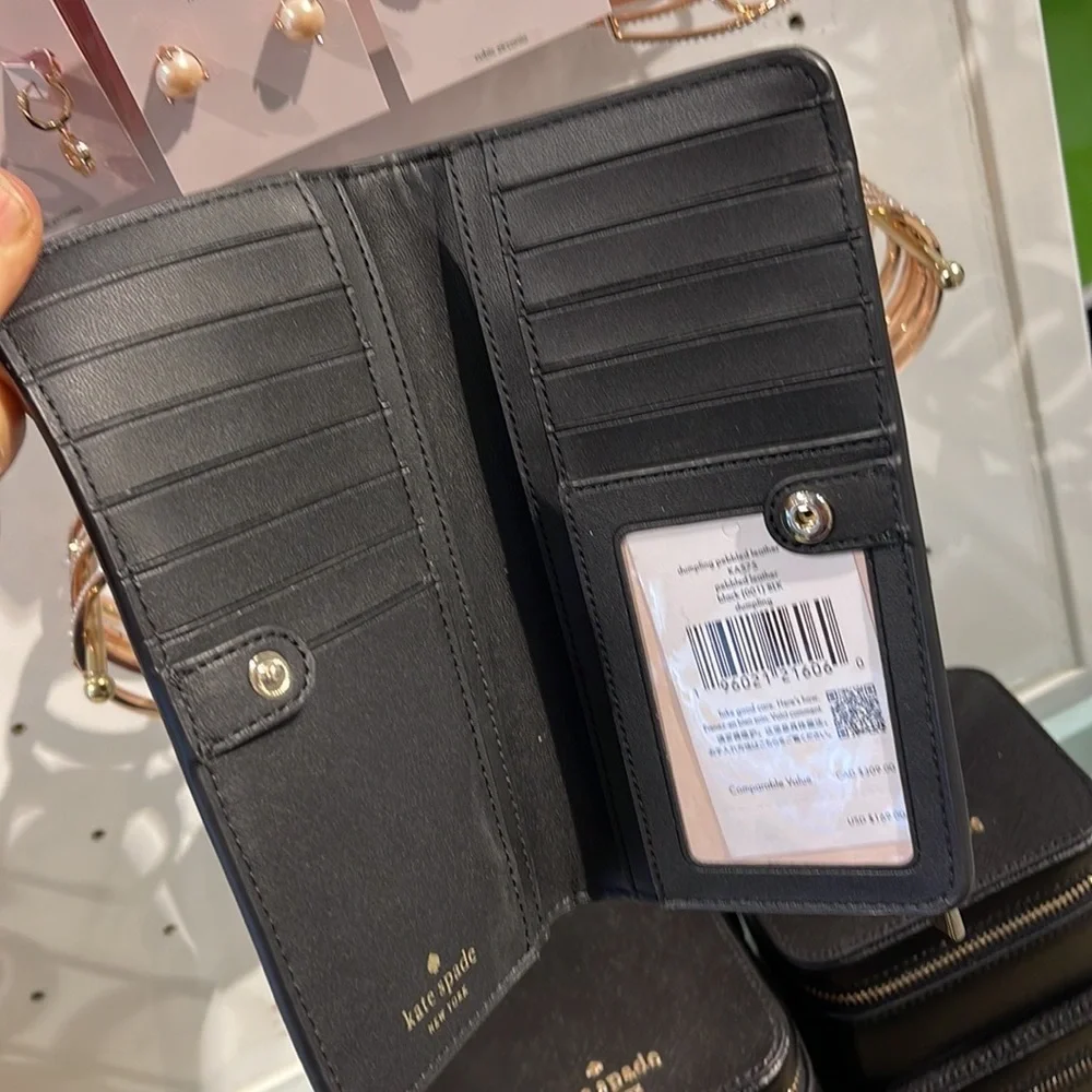 Kate Spade Dumpling Large Slim Bifold Wallet COLOR: Black